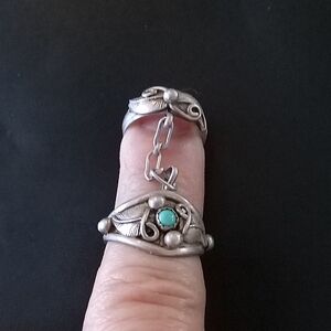 Sterling Silver Turquoise Double Ring with Chain